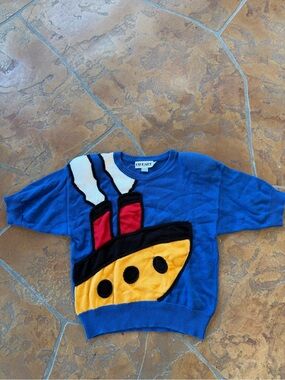 *Rare*Richard and Company Vintage Ship Sweater Blue Cotton Size M Short Sleeve